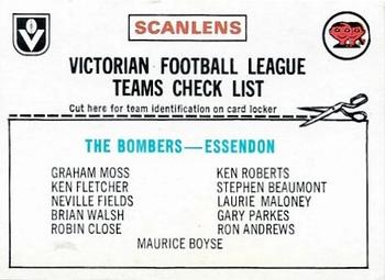 1976 Scanlens VFL - Checklists #NNO Checklist Front